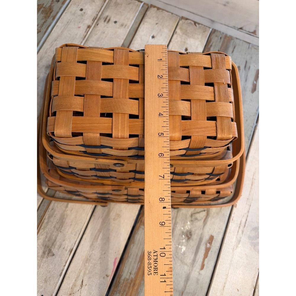 Vintage Set of (3) Rectangular Nesting Baskets Double Swing Handles Woven - Picture 13 of 16